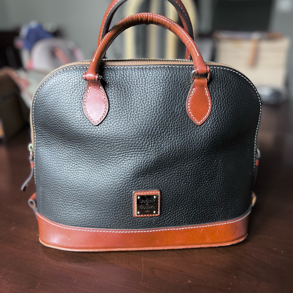 Dooney & Bourke Black & Cognac Pebble-Florentine Leather ZIP Satchel Bag